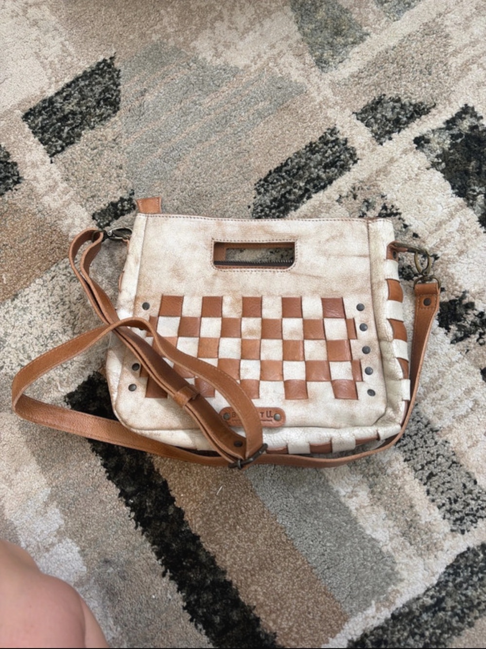 NWOT Bed Stu Women's Two-Tone Woven Crossbody Bag - Tan and Cream